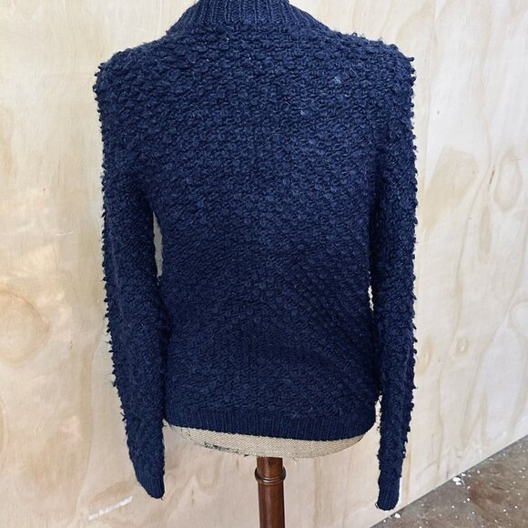 Lucky Brand M Med Chunky Knit Cardigan Zip Navy Blue Wool Blend Sweater Alpaca - Picture 4 of 13